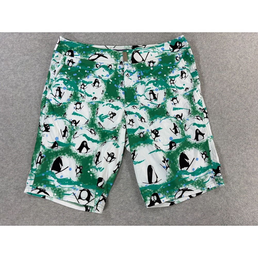 Vilebrequin Green Penguin Print Swim Shorts Mesh Lined (Men's XL) Beach - 11"